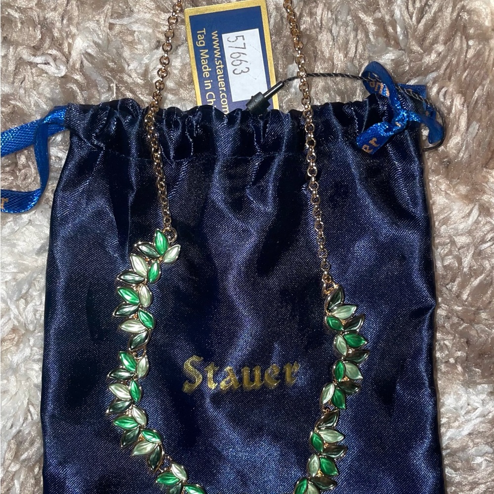 Stauer Dark and Light Green Leaf Necklace